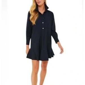 Tuckernuck Callahan Navy Shirt Dress‎ Ruffle Hem Button Front Long Sleeve XXXL